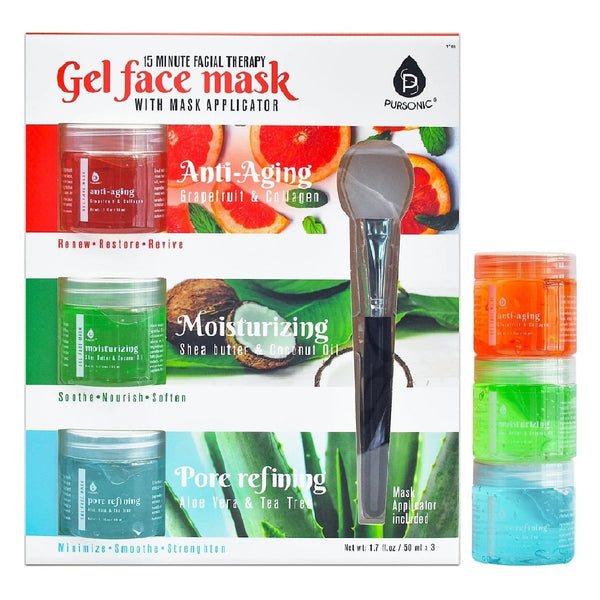 3 Pack Facial Therapy Gel Face Mask Set with Applicator – Hydrating, Anti-Aging & Pore Refining Skincare