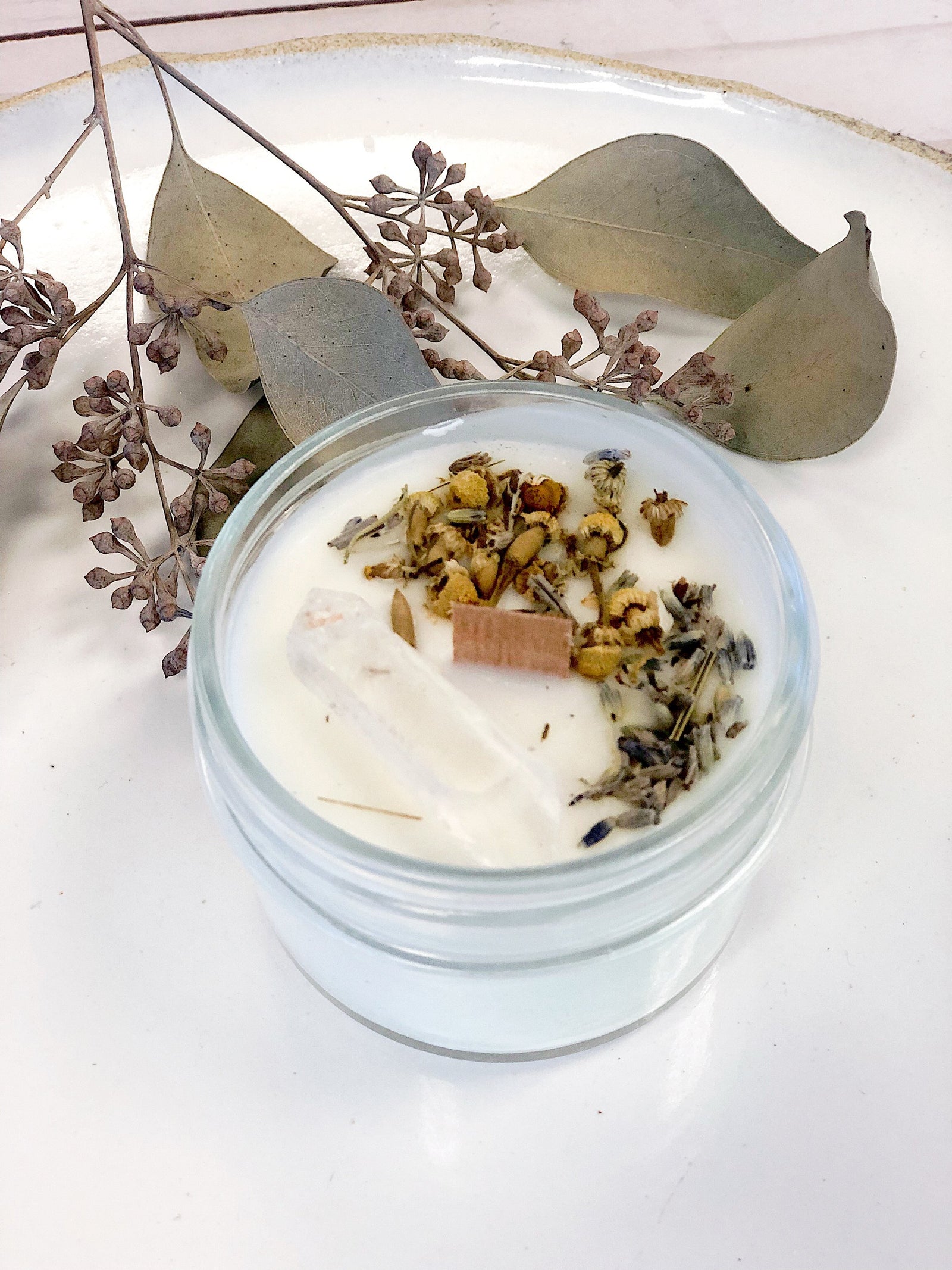 Peace Intention Candle – Lavender Chamomile Soy Candle with Quartz Crystal, Calming Meditation & Anxiety Relief Candle (4oz)