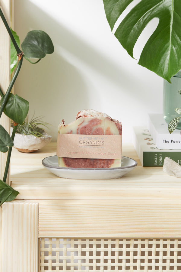 Jasmine, Atlas Cedar & Pine Organic Soap Bar – Natural Rose Clay Handmade Vegan Soap | Aromatherapy Essential Oil Skincare Bar
