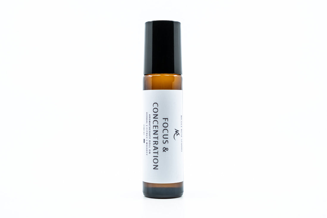 Focus + Concentration Essential Oil Roll-On – Rosemary, Lemon & Peppermint Aromatherapy Blend for Mental Clarity & Energy