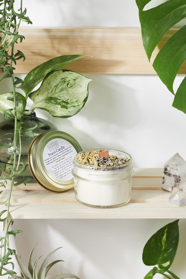 Peace Intention Candle – Lavender Chamomile Soy Candle with Quartz Crystal, Calming Meditation & Anxiety Relief Candle (4oz)