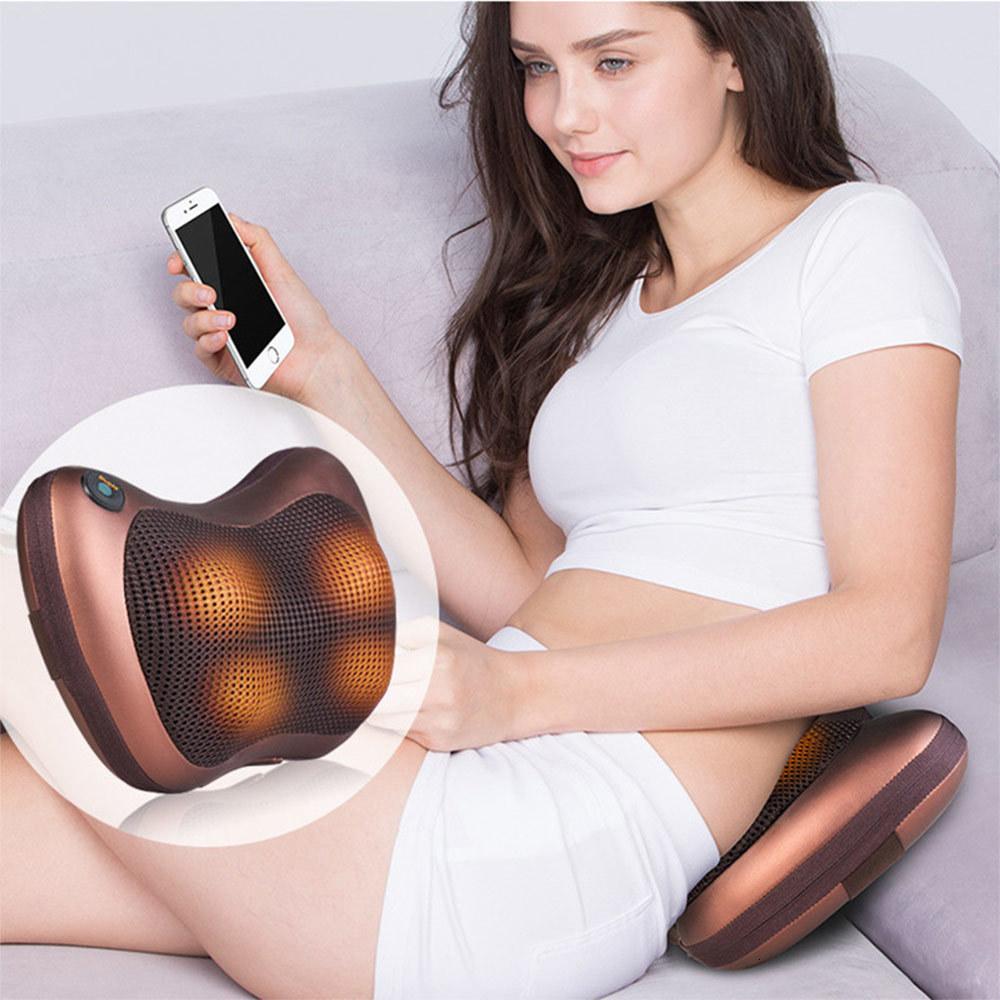 Portable 4-Head Shiatsu Massage Pillow with Heat – Deep Tissue Neck & Back Massager