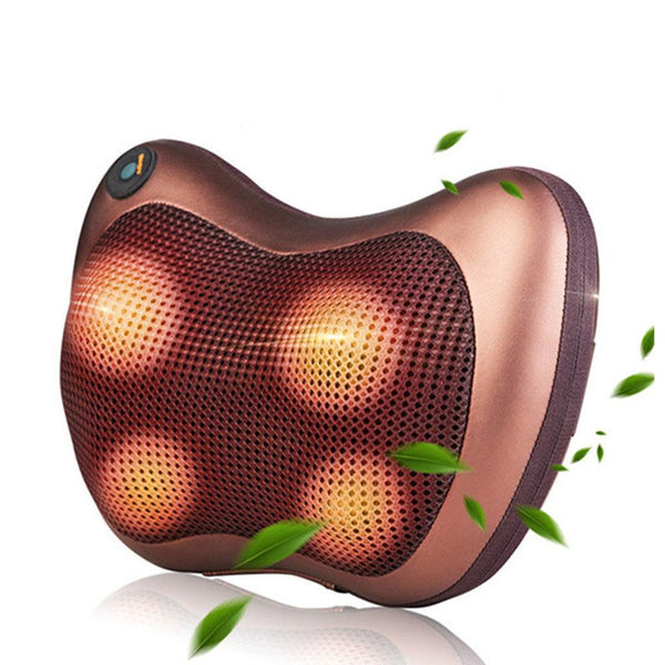 Portable 4-Head Shiatsu Massage Pillow with Heat – Deep Tissue Neck & Back Massager